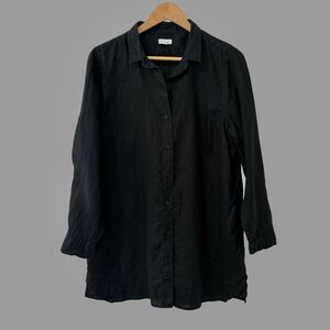 Garnet Hill Black Linen Long Sleeve Button Down Long Shirt P/L